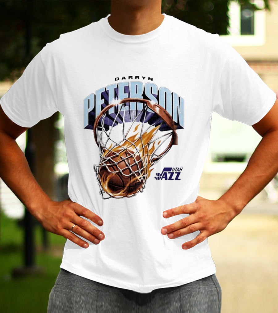 Darryn Peterson NBA Utah Jazz Basketball Hoop Flames T-Shirt
