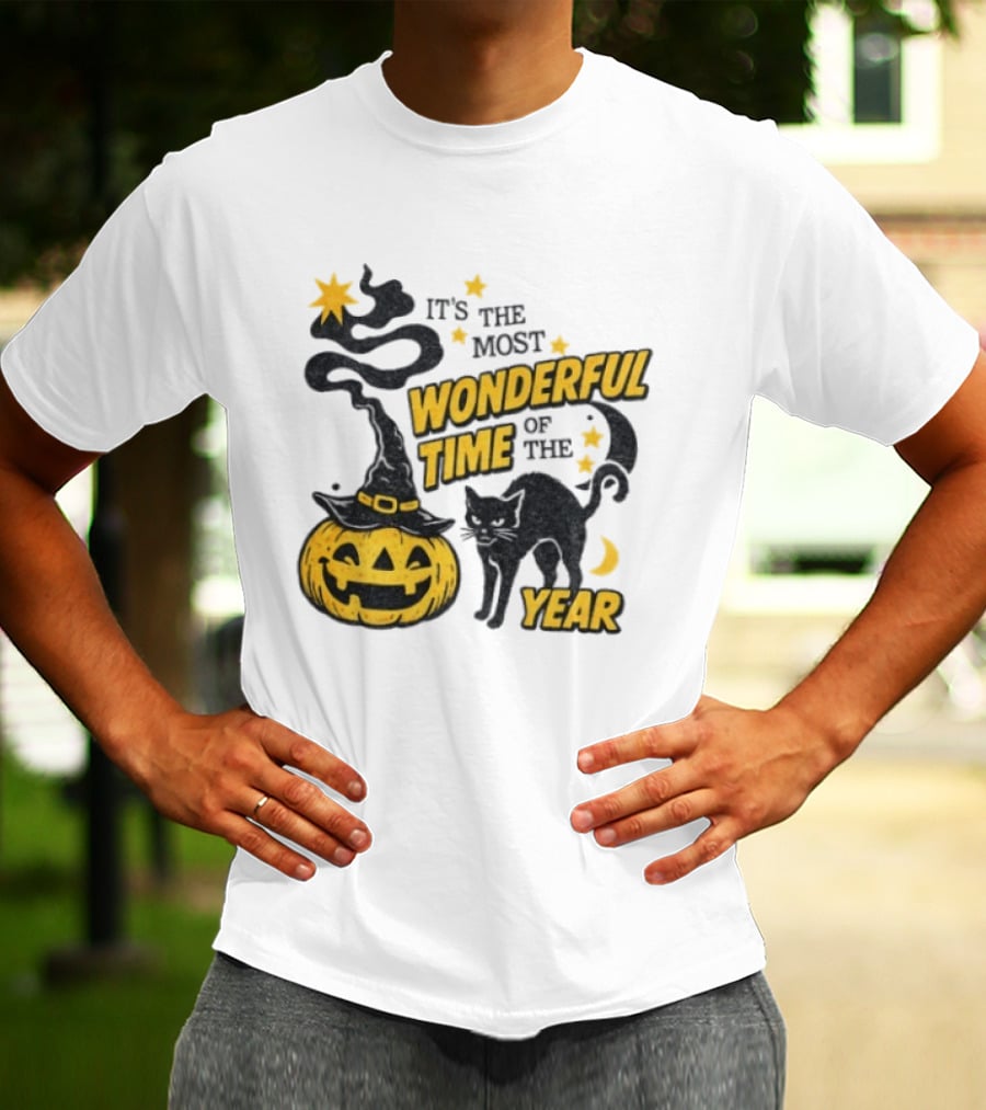 It's The Most Wonderful Time Of The Year Halloween Pumpkin Black Cat T-Shirt