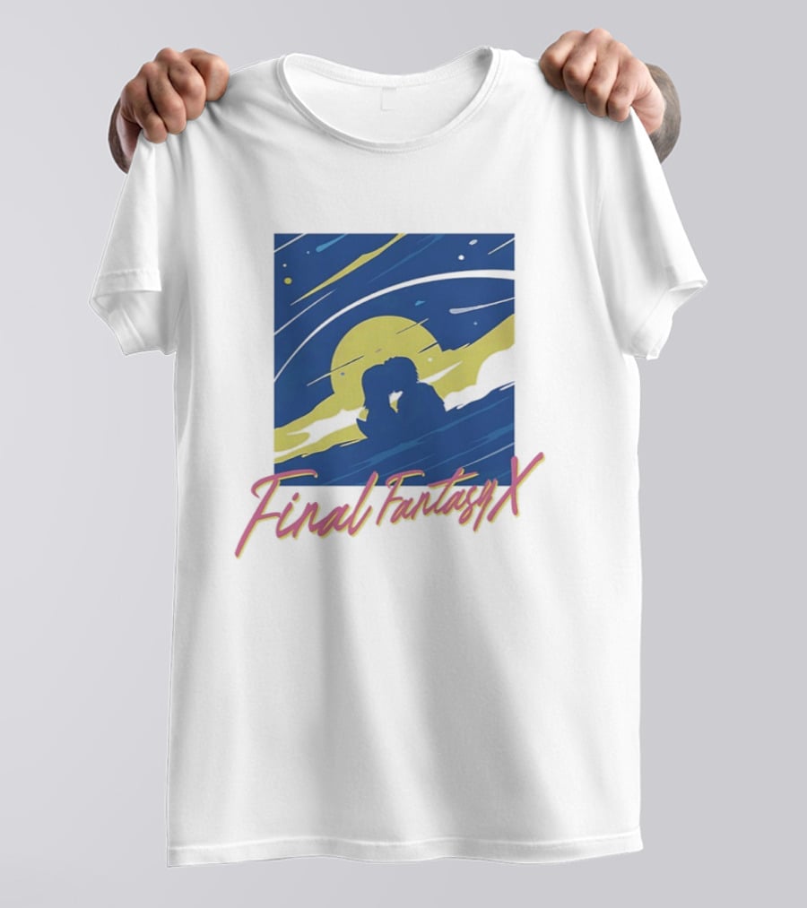 Final Fantasy X Tidus And Yuna Romantic Silhouette Under Moonlit Sky T-Shirt