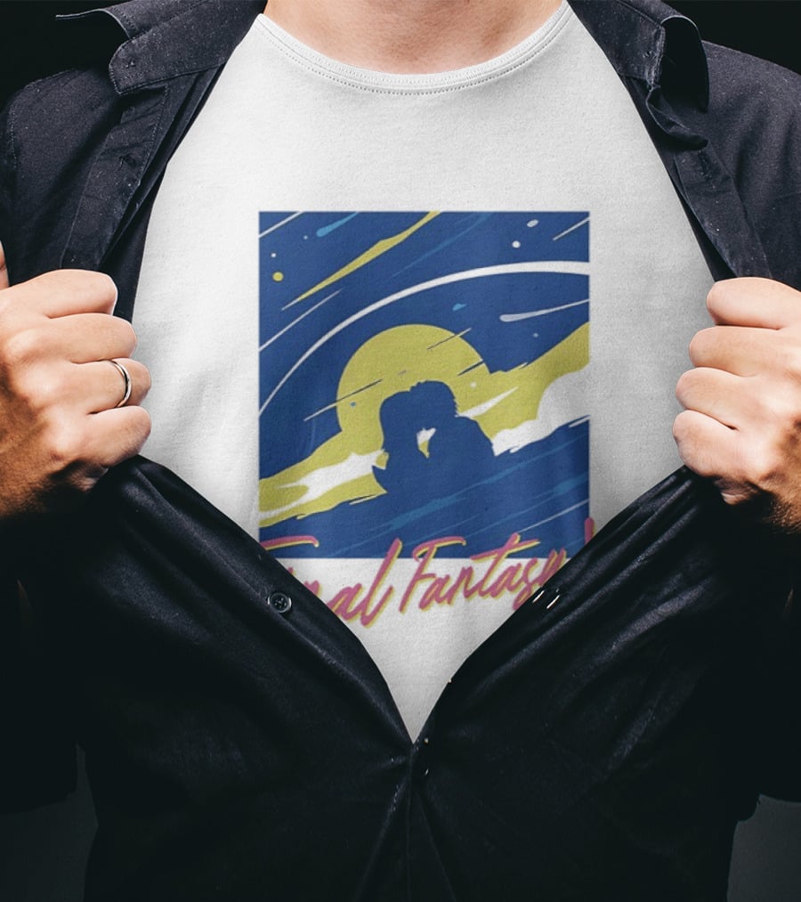 Final Fantasy X Tidus And Yuna Romantic Silhouette Under Moonlit Sky T-Shirt