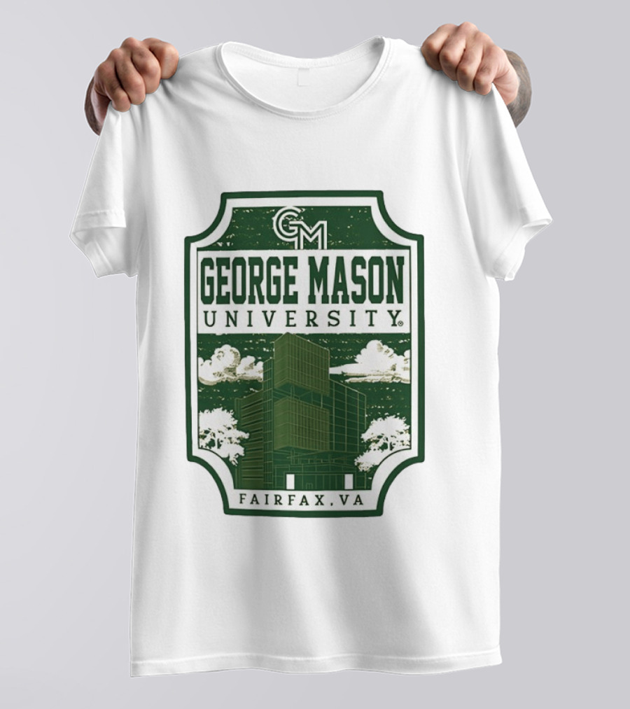 George Mason University GMU Fairfax VA Campus Scene Retro Vintage Green T-Shirt