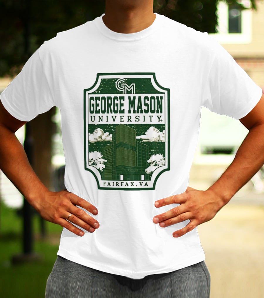 George Mason University GMU Fairfax VA Campus Scene Retro Vintage Green T-Shirt