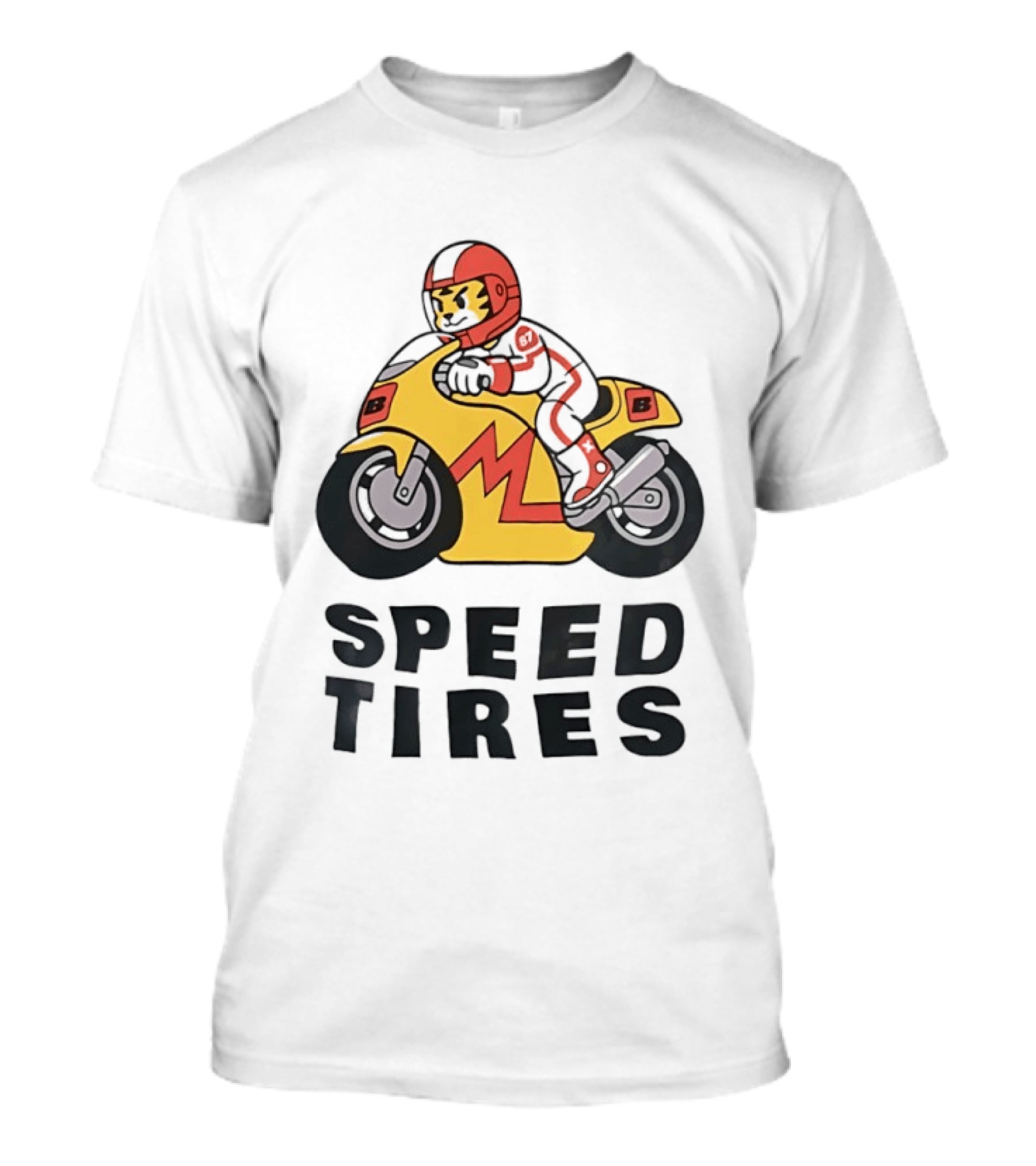 Speed Tires Tiger Motorcycle Racing Biker Rider On Yellow Bike T-Shirt