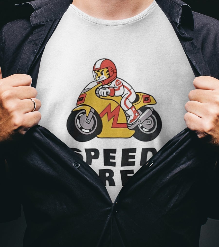 Speed Tires Tiger Motorcycle Racing Biker Rider On Yellow Bike T-Shirt