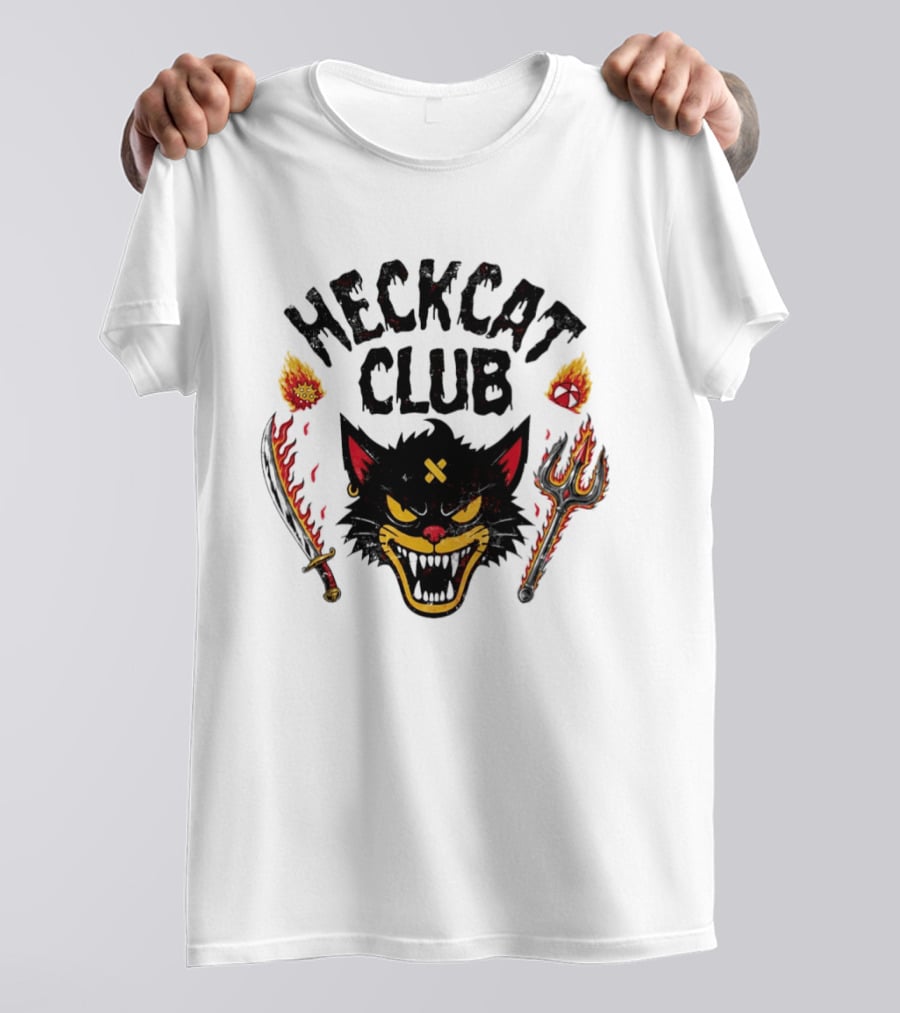 Heckcat Club Black Cat Sword Trident Flames T-Shirt