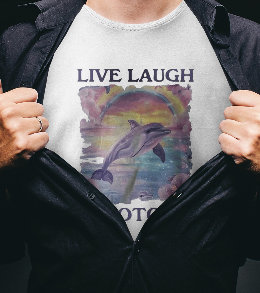 Live Laugh Lobotomy Dolphin Aesthetic Rainbow Ocean Scene T-Shirt