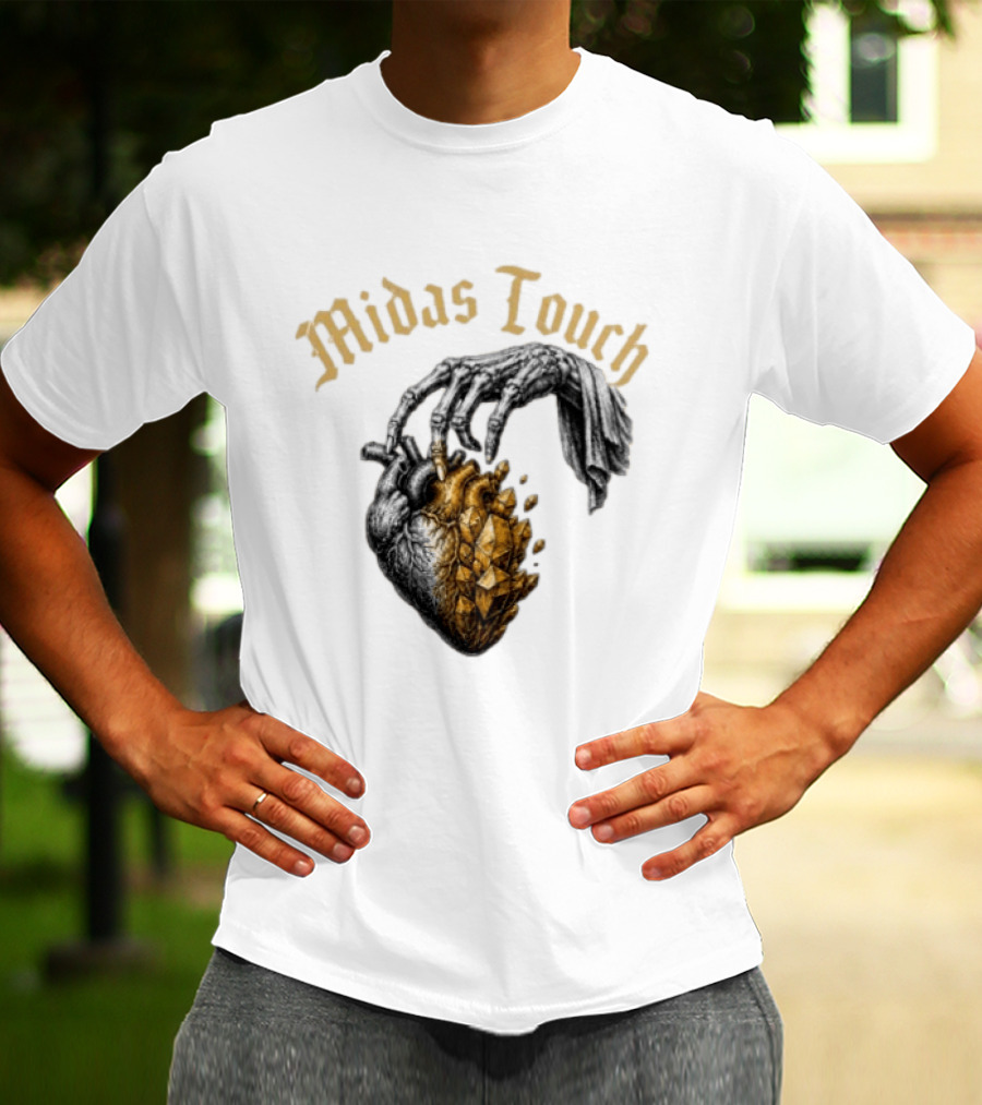 Midas Touch Skeleton Hand Crystal Heart T-Shirt