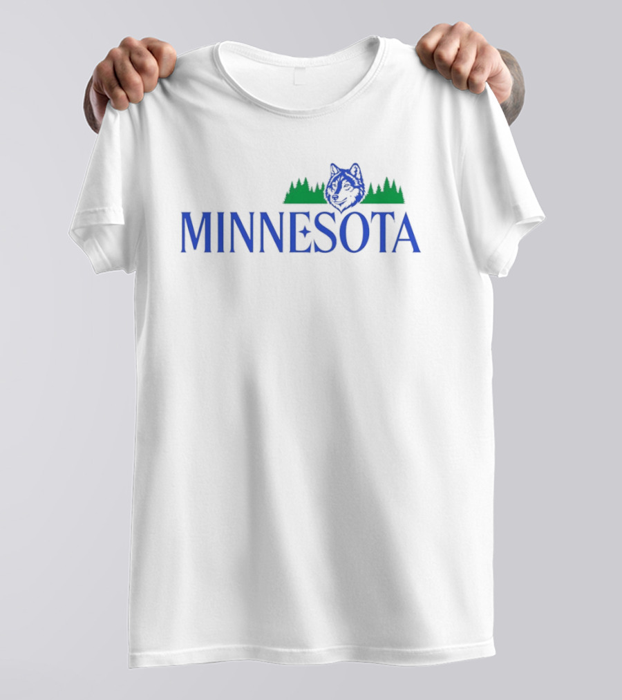 Minnesota Wolf Forest Nature Wildlife Scenery With Blue Green Trees And Animal T-Shirt