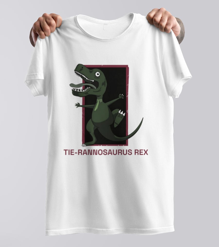 TIE RANNOSAURUS REX Dinosaur Humor Pun With Green Tie T-Shirt
