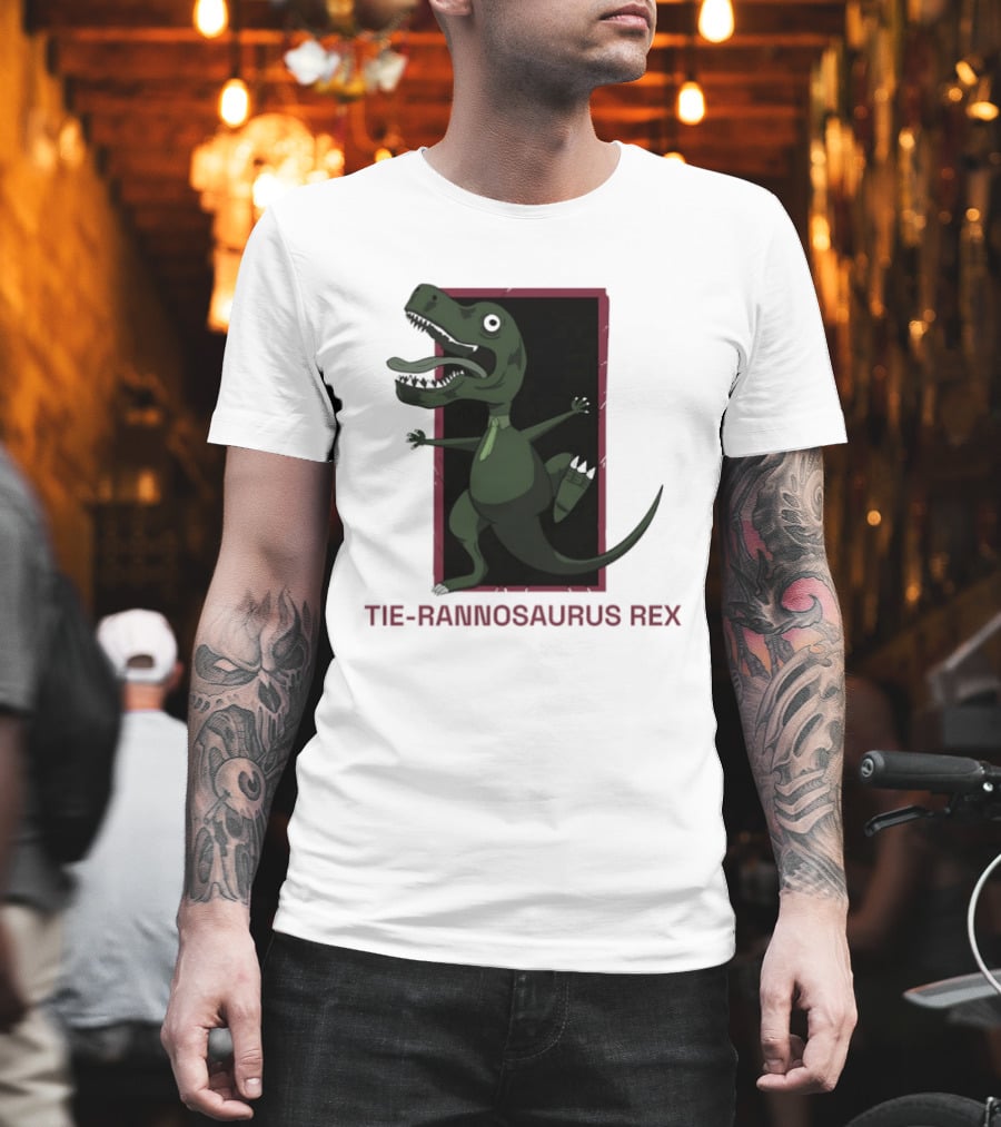 TIE RANNOSAURUS REX Dinosaur Humor Pun With Green Tie T-Shirt