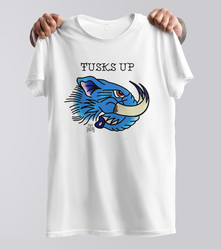 Tusks Up Blue Boar Head By Ghou Viscera T-Shirt
