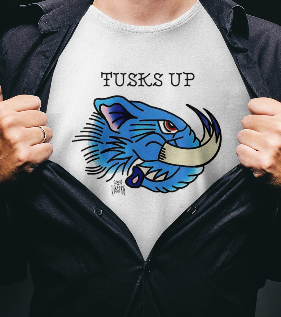 Tusks Up Blue Boar Head By Ghou Viscera T-Shirt