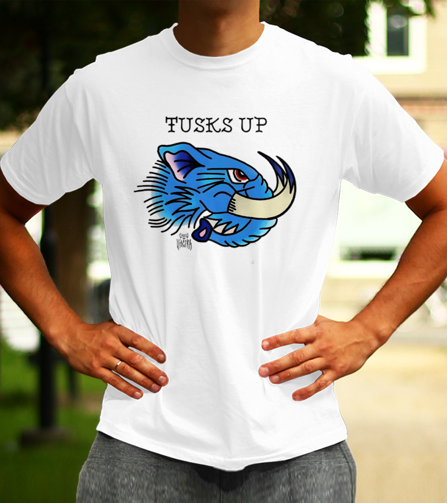 Tusks Up Blue Boar Head By Ghou Viscera T-Shirt