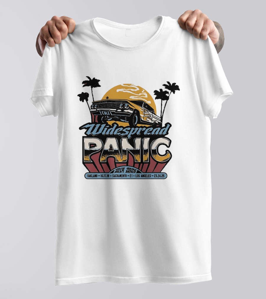 Widespread Panic California Tour 2026 Oakland Sacramento Los Angeles July Dates Retro Car Sunset T-Shirt