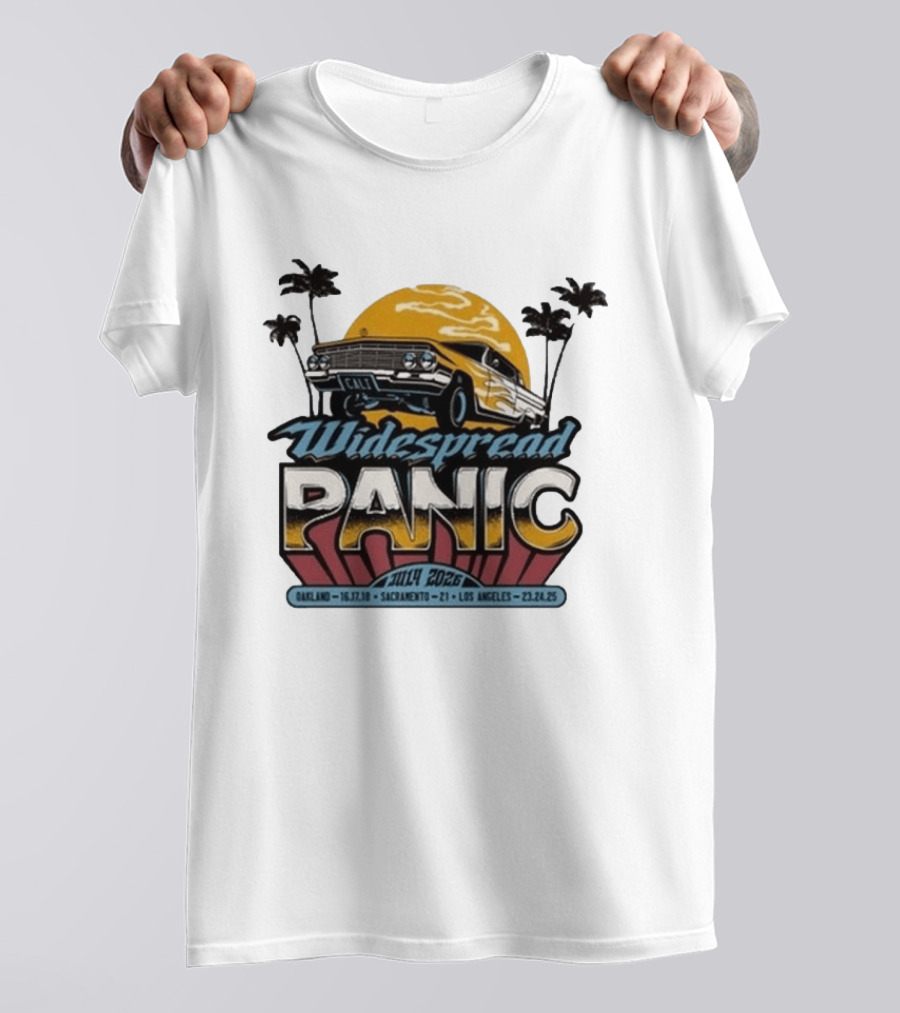 Widespread Panic Summer Tour 2026 Oakland Sacramento Los Angeles Classic Car Palm Trees T-Shirt
