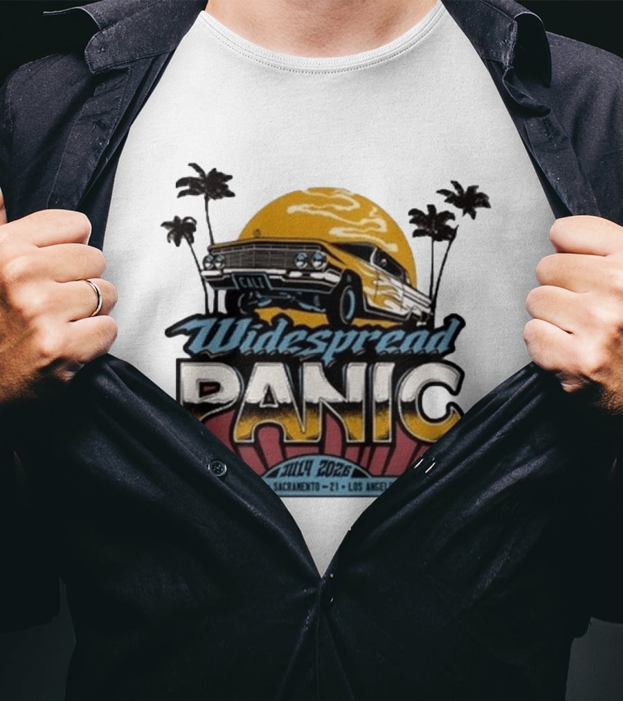 Widespread Panic Summer Tour 2026 Oakland Sacramento Los Angeles Classic Car Palm Trees T-Shirt