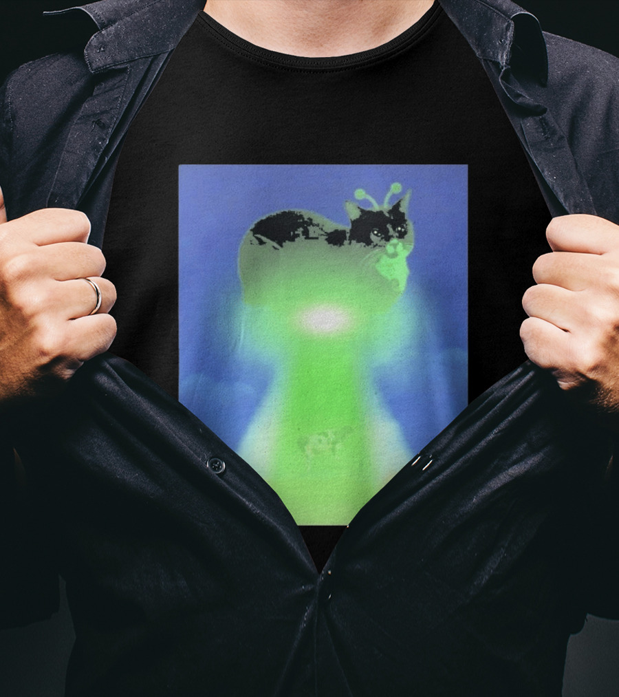 Alien Kitty UFO Beaming Cat Abduction With Tractor Beam And Cow T-Shirt