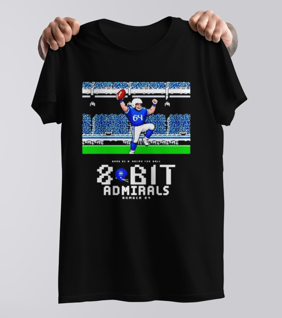 Bayside Academy Football 8 Bit Admirals Player Number 64 Retro Pixel T-Shirt