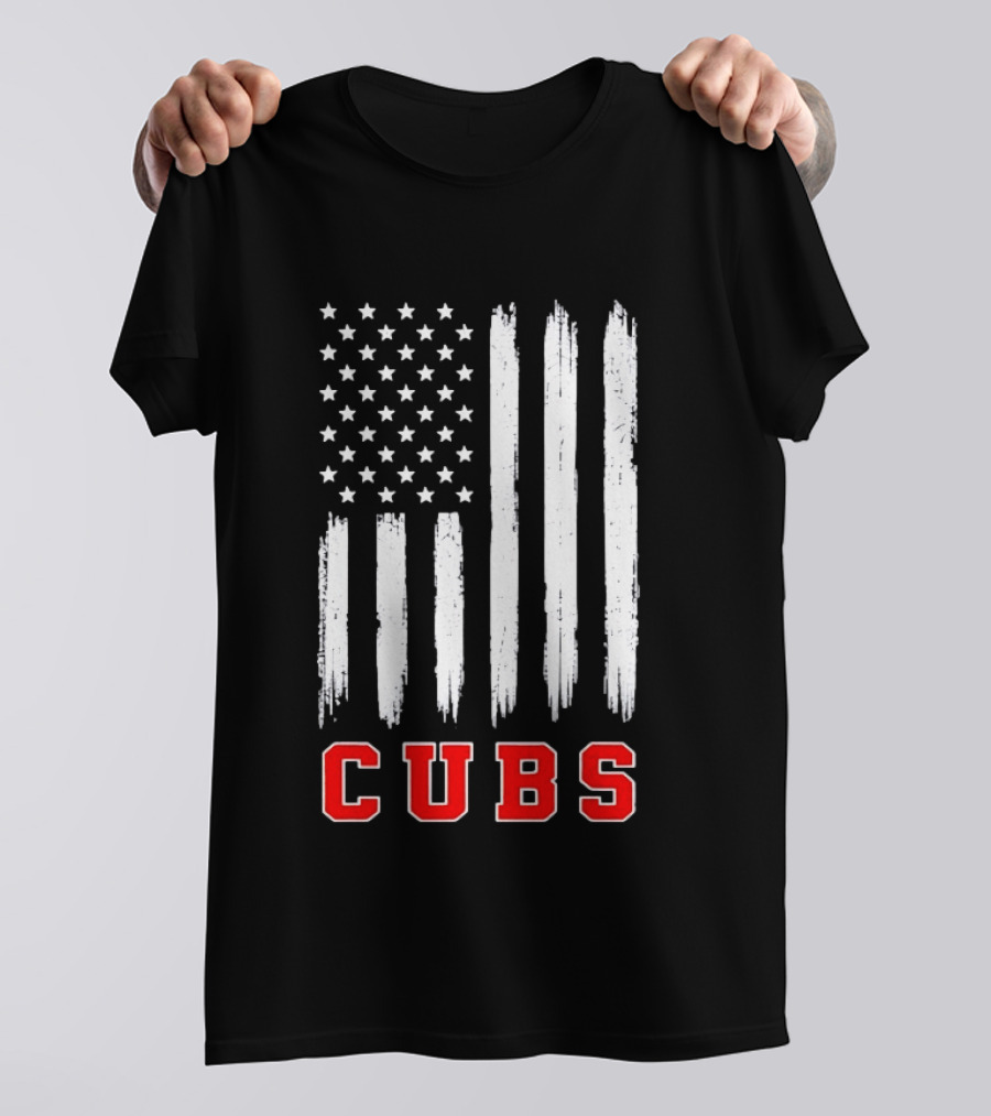 Cubs Distressed American Flag Stars And Stripes T-Shirt
