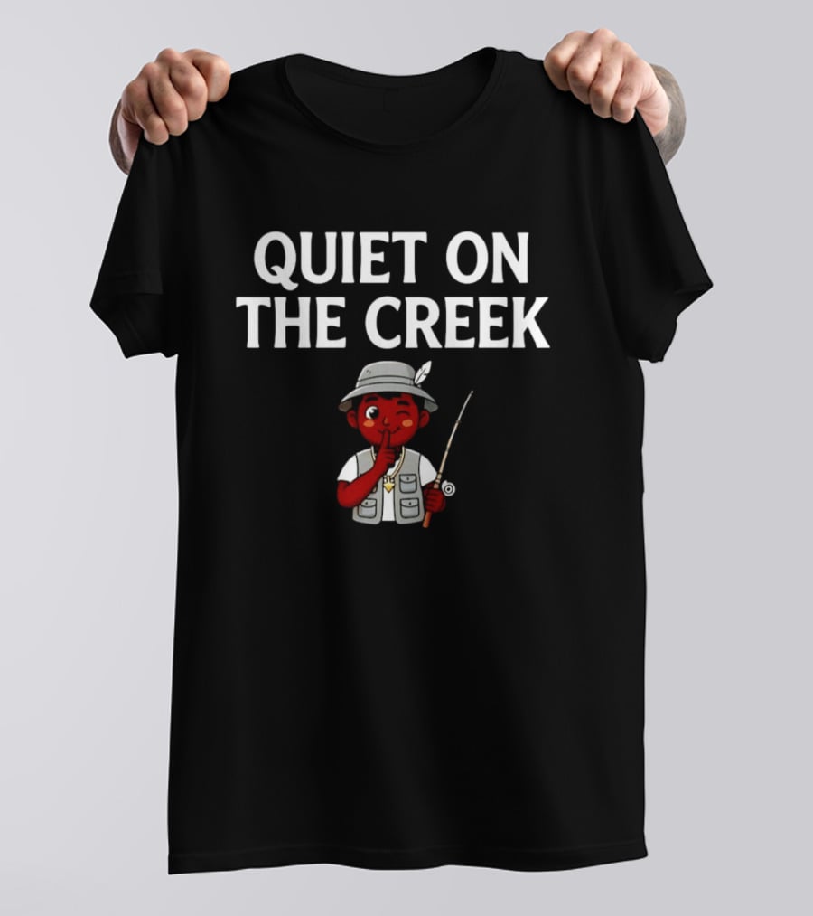 Quiet On The Creek Cartoon Fisherman With Fishing Rod T-Shirt