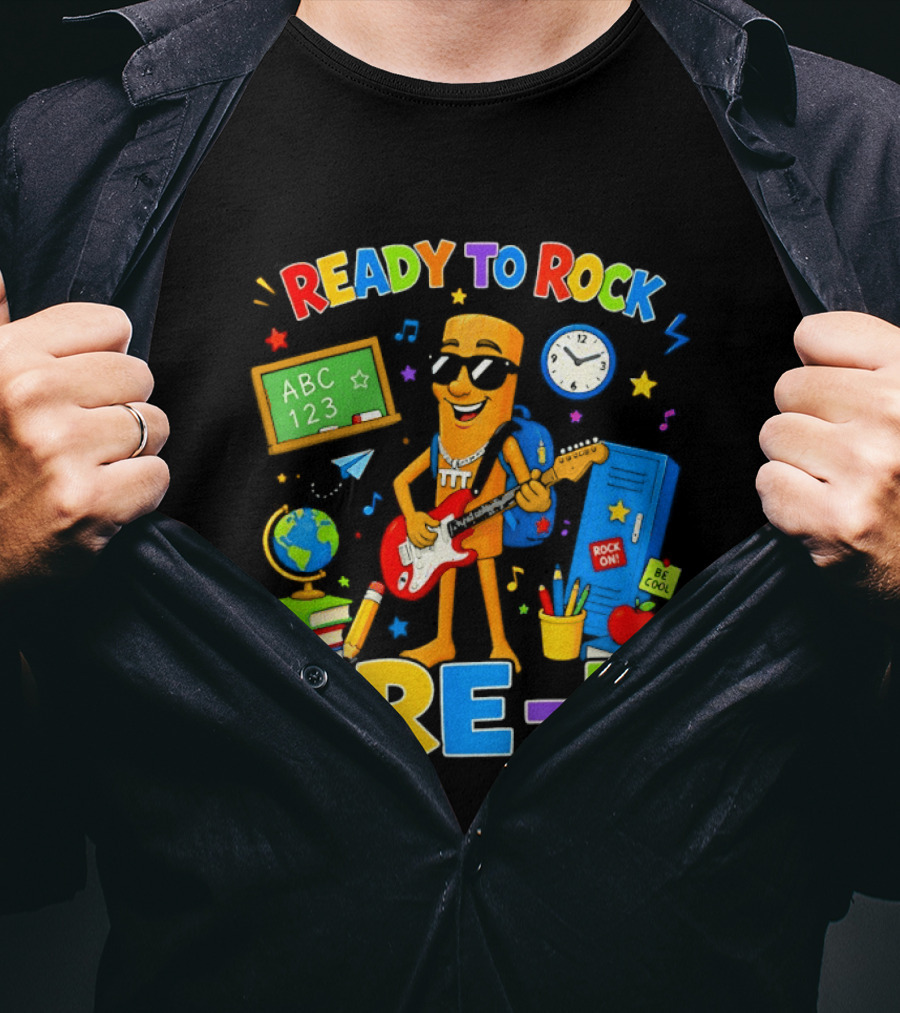 Ready To Rock Pre K Cartoon With Guitar And School Supplies T-Shirt