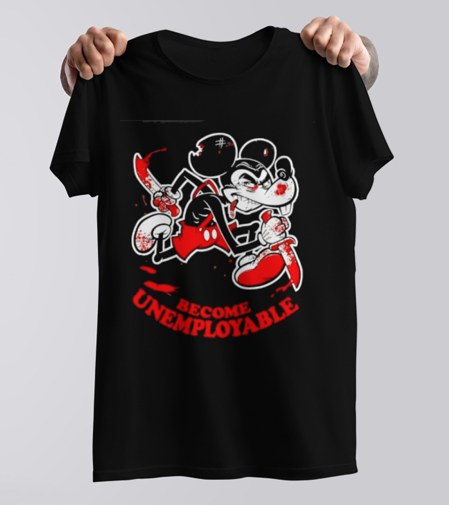 Mickey Mouse Become Unemployable Edgy Cartoon Blood Splatter T-Shirt