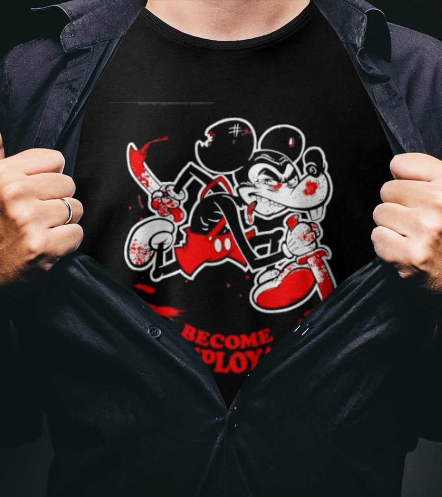 Mickey Mouse Become Unemployable Edgy Cartoon Blood Splatter T-Shirt
