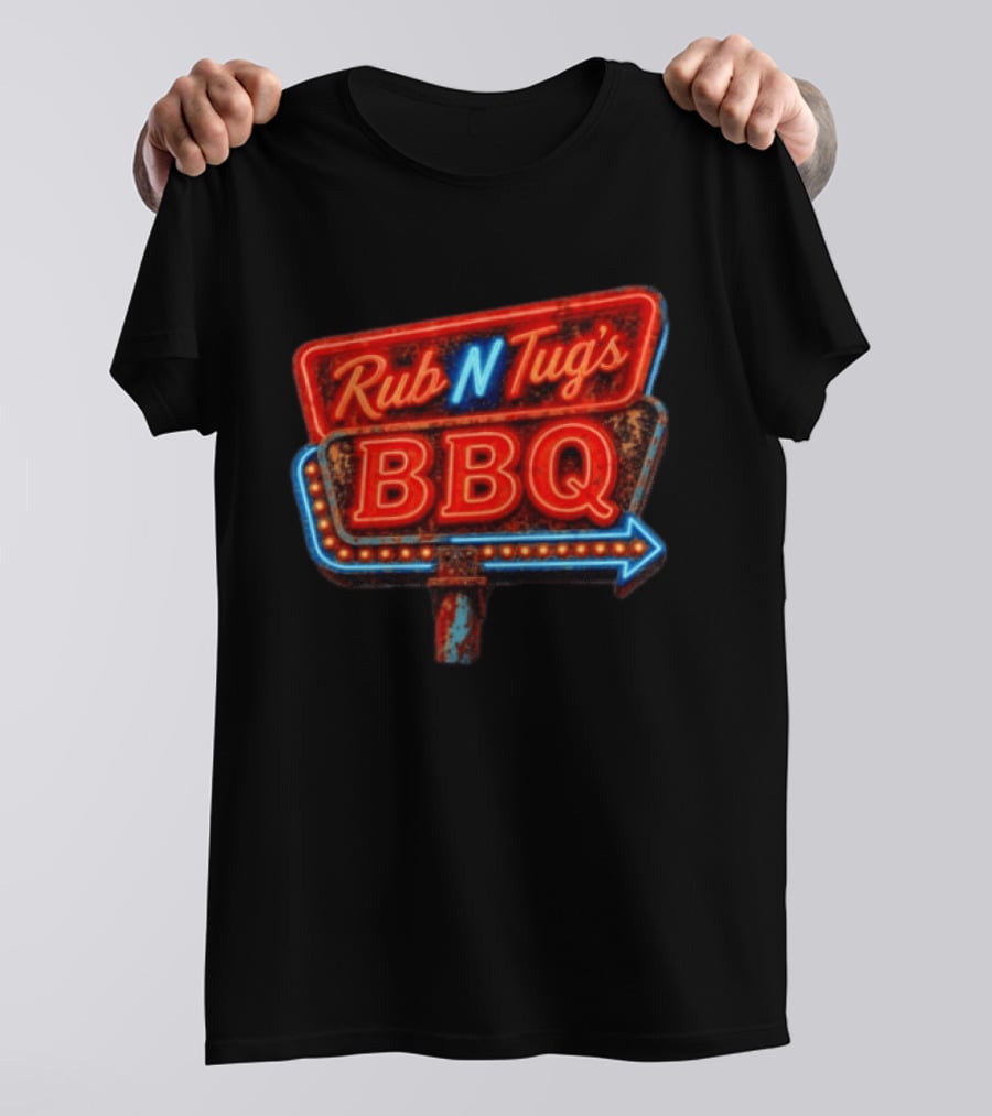 Rub N Tug's BBQ Neon Sign Barbecue Arrow T-Shirt