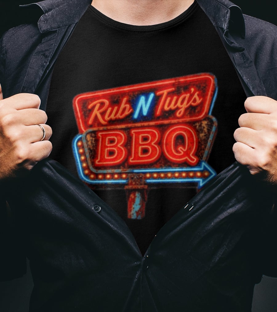 Rub N Tug's BBQ Neon Sign Barbecue Arrow T-Shirt