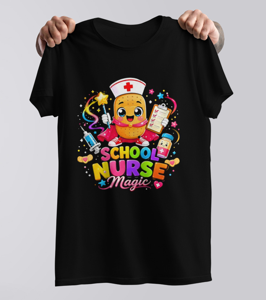 Magic School Nurse Potato Cartoon With Syringe And Pill T-Shirt