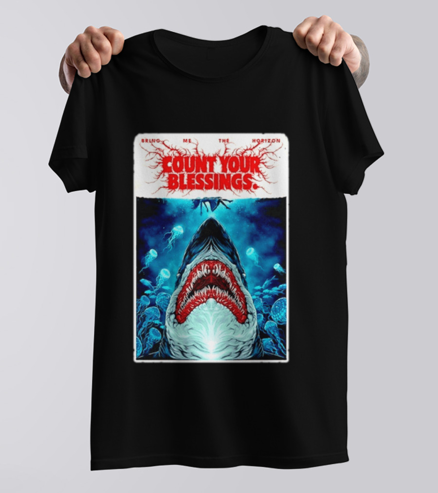 Bring Me The Horizon Count Your Blessings Shark And Jellyfish Ocean Scene T-Shirt