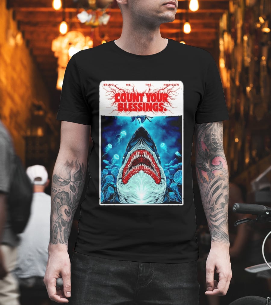 Bring Me The Horizon Count Your Blessings Shark And Jellyfish Ocean Scene T-Shirt