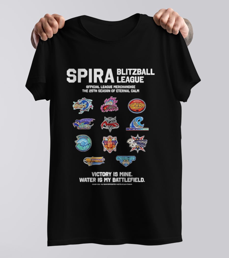 Spira Blitzball League Official Merchandise Logos 25th Season Eternal Calm Victory Is Mine Water Is My Battlefield T-Shirt