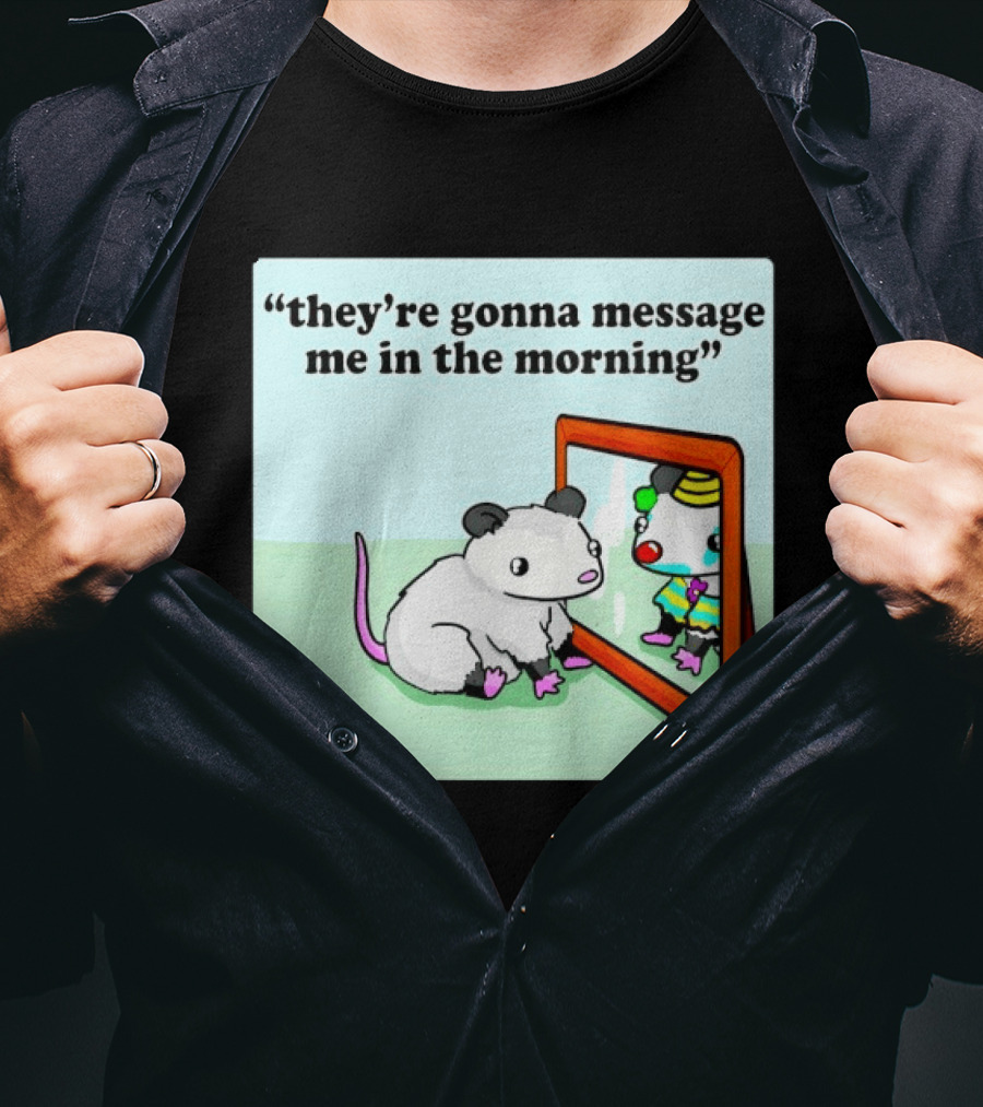 They're Gonna Message Me In The Morning Opossum Clown Mirror Reflection T-Shirt