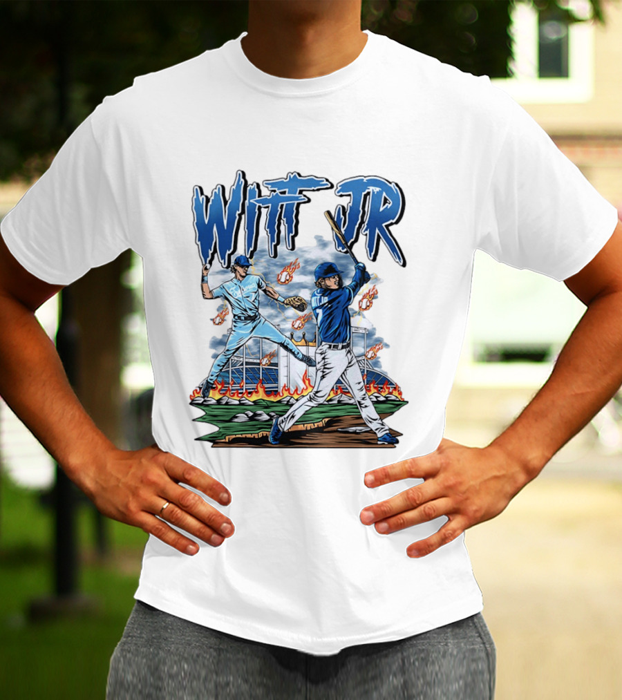 Bobby Witt Jr Kansas City Royals Baseball Player Illustration With Dynamic Action Scenes T-Shirt