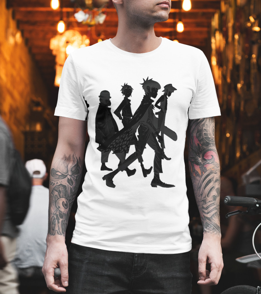 Gorillaz Band Members Silhouettes Dark Shadows Walking T-Shirt
