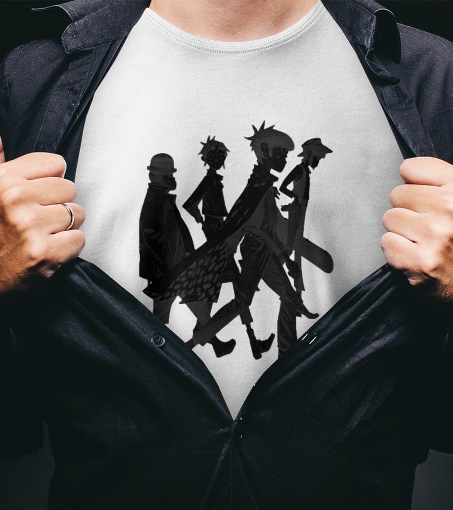 Gorillaz Band Members Silhouettes Dark Shadows Walking T-Shirt
