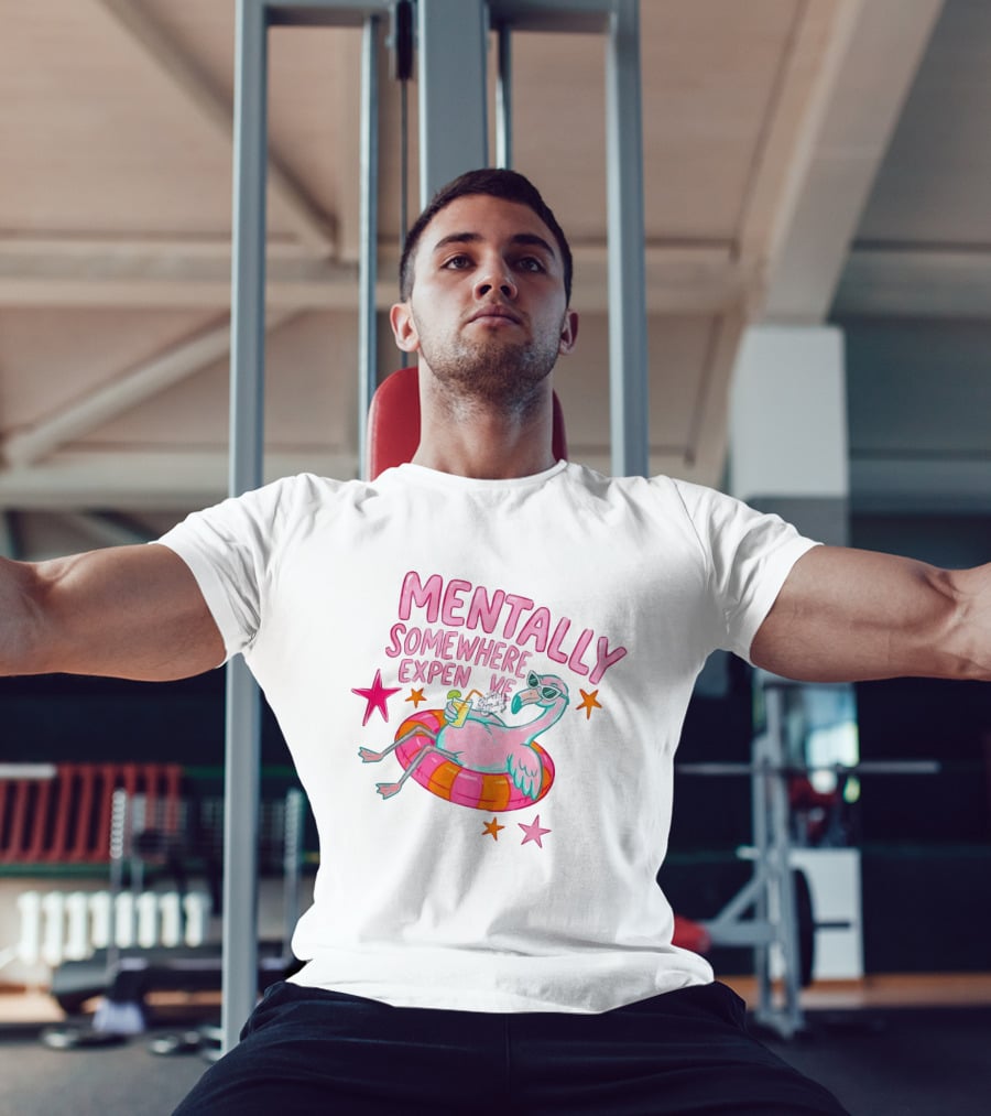 Mentally Somewhere Expensive Flamingo Pool Float Summer Vibes T-Shirt