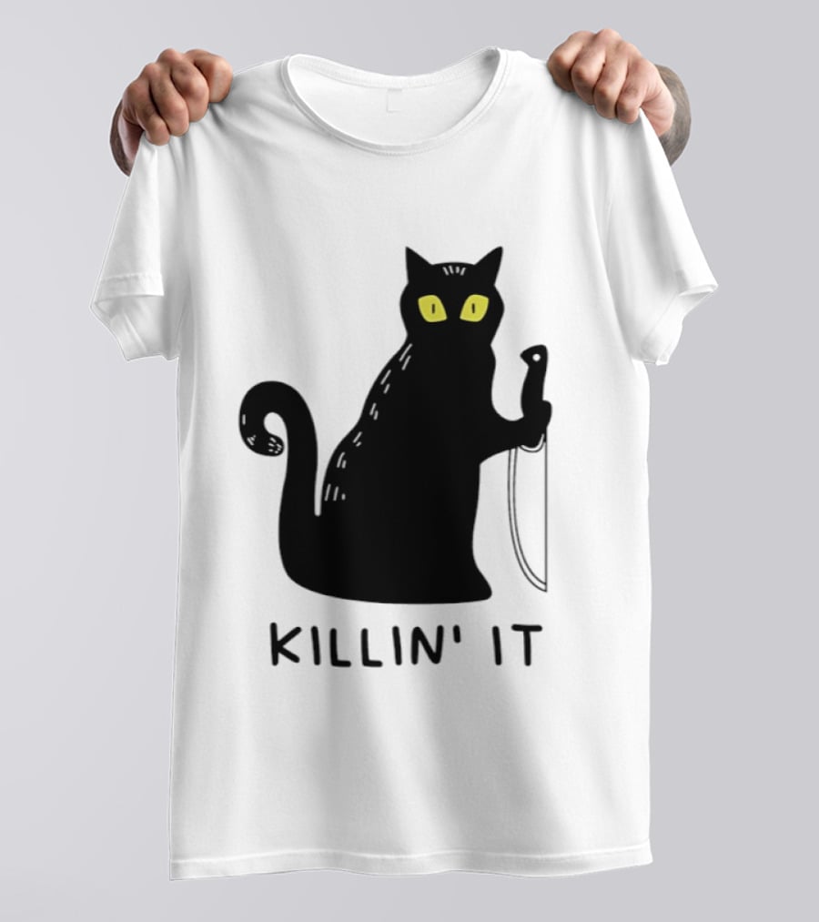 Black Cat Killin' It Halloween Knife T-Shirt