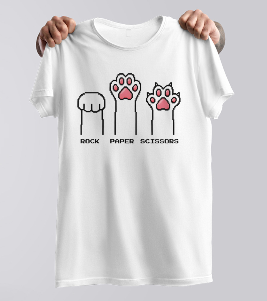 Cat Paws Rock Paper Scissors Pixel Kitten Game T-Shirt
