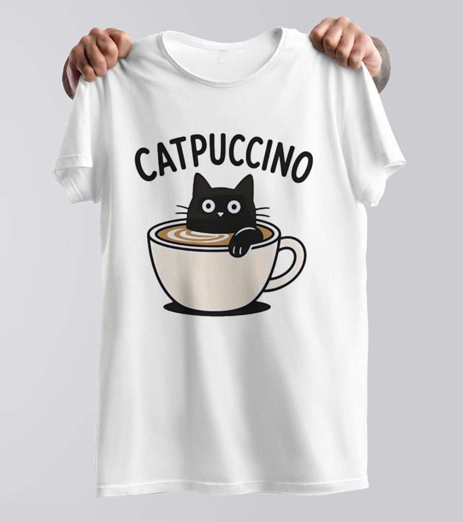 CATPUCCINO Black Cat In A Coffee Cup Cappuccino T-Shirt