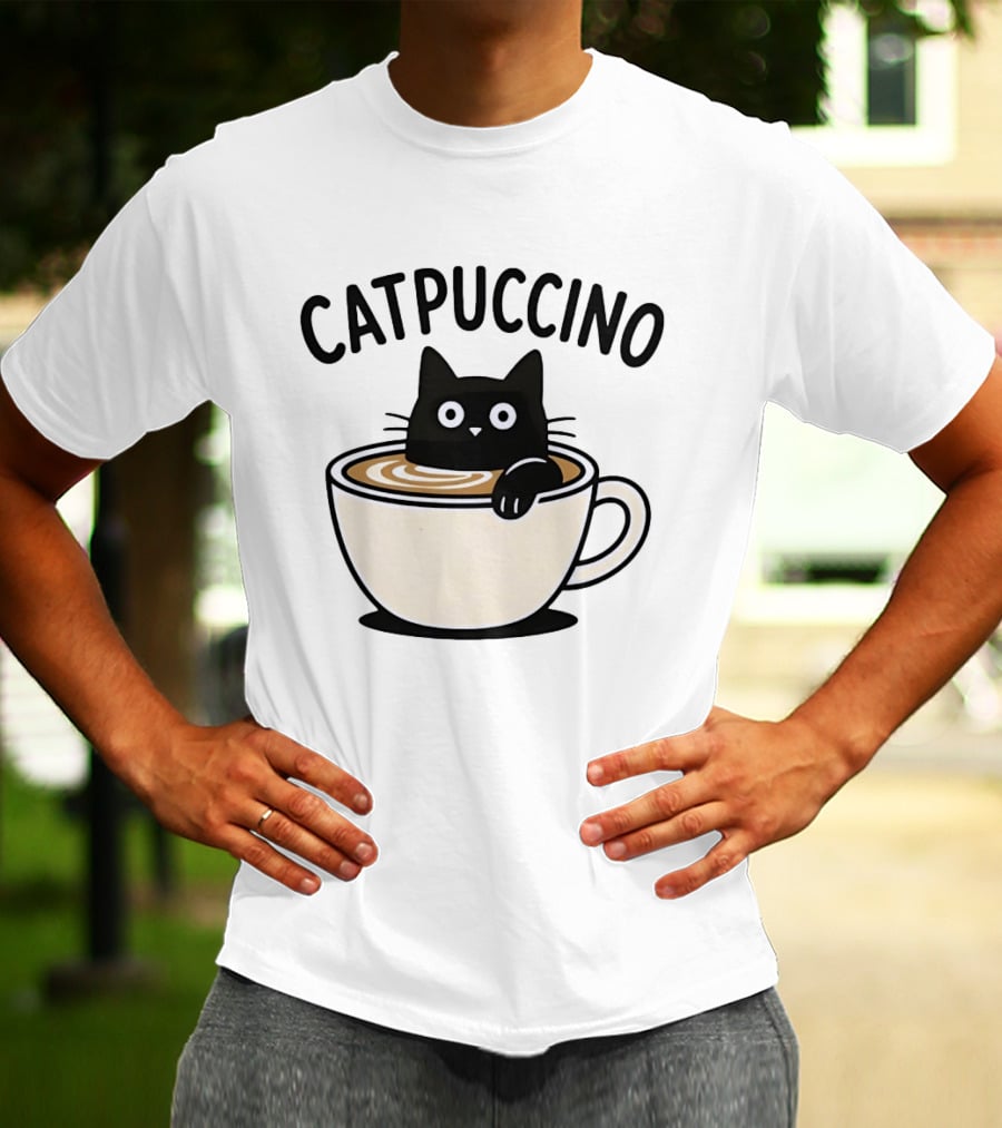 CATPUCCINO Black Cat In A Coffee Cup Cappuccino T-Shirt