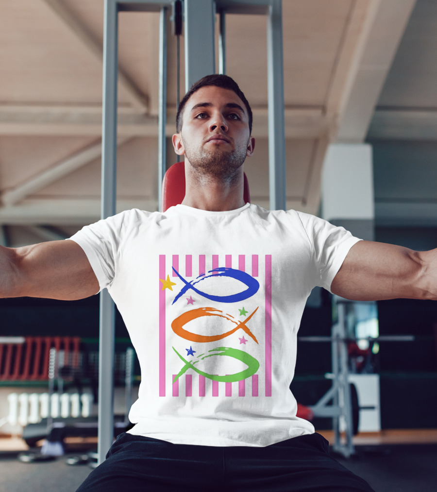 Christian Fish With Vibrant Stars And Stripes T-Shirt