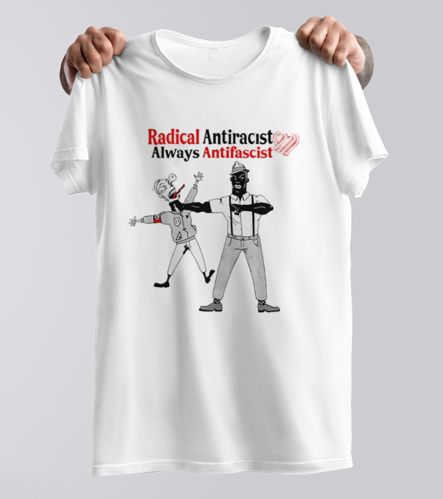 Radical Antiracist Always Antifascist Cartoon Figure Punching T-Shirt