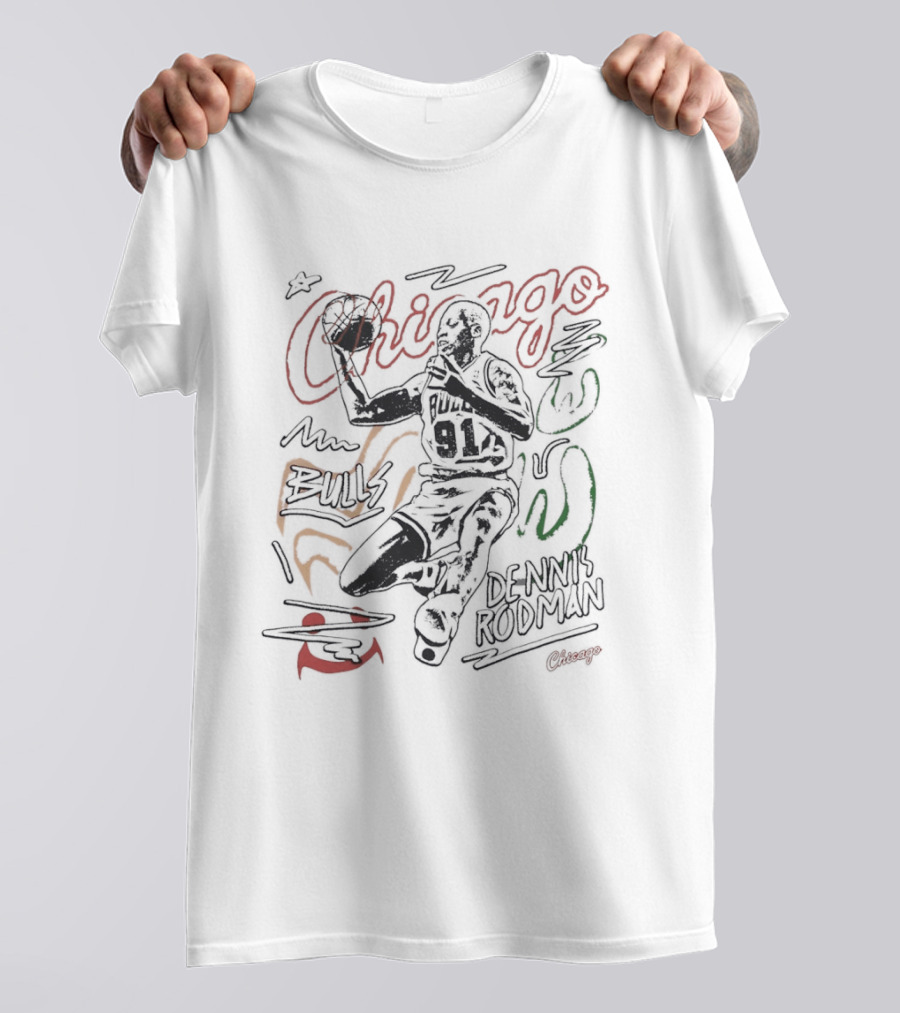 Chicago Bulls 91 Dennis Rodman Basketball Player T-Shirt
