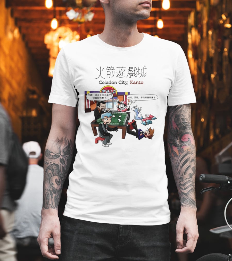 Celadon City Kanto Casino Scene With Iconic Characters T-Shirt