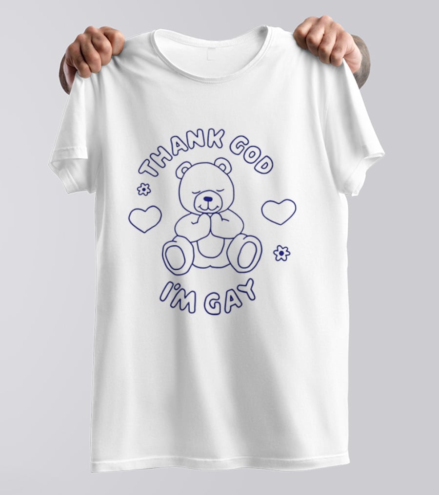 Thank God I'm Gay Teddy Bear With Hearts LGBTQ Pride T-Shirt