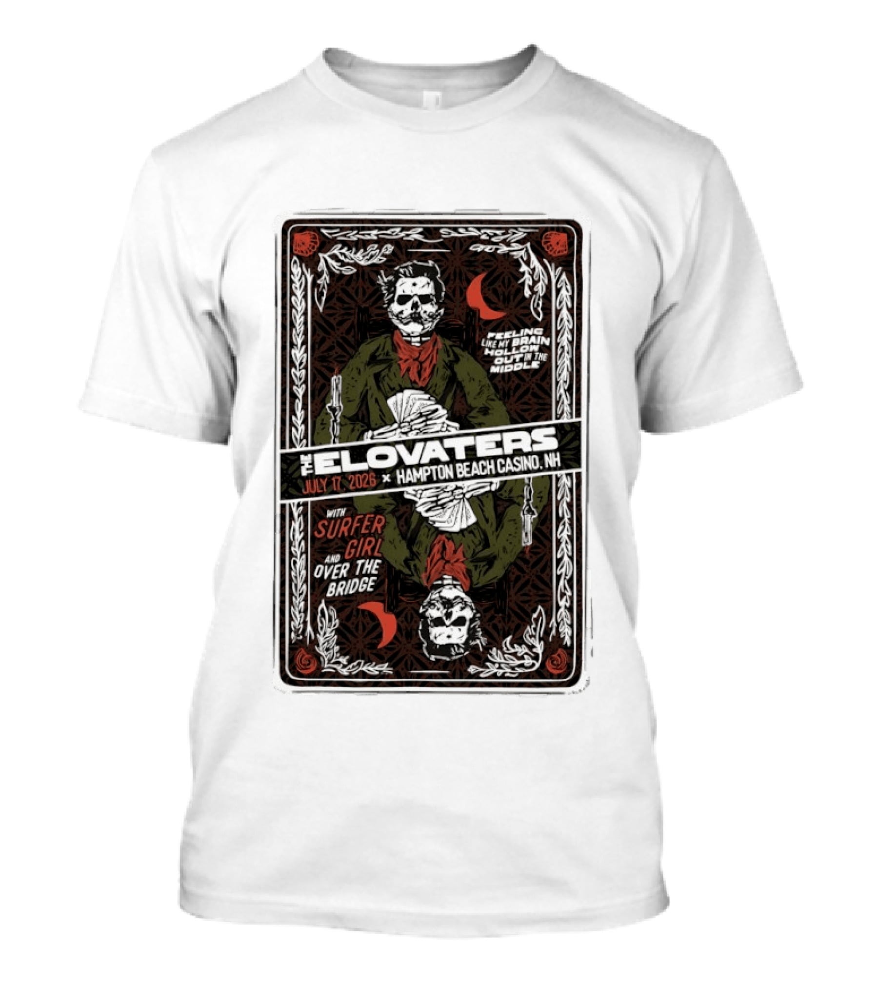 The Elovaters July 17 2026 Hampton Beach Casino NH Feeling Like My Brain Hollow Out Surfer Girl Over The Bridge T-Shirt