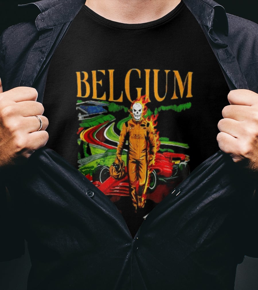 Belgium Dead Threads Formula 1 Racing Skeleton Flame Suit Track T-Shirt