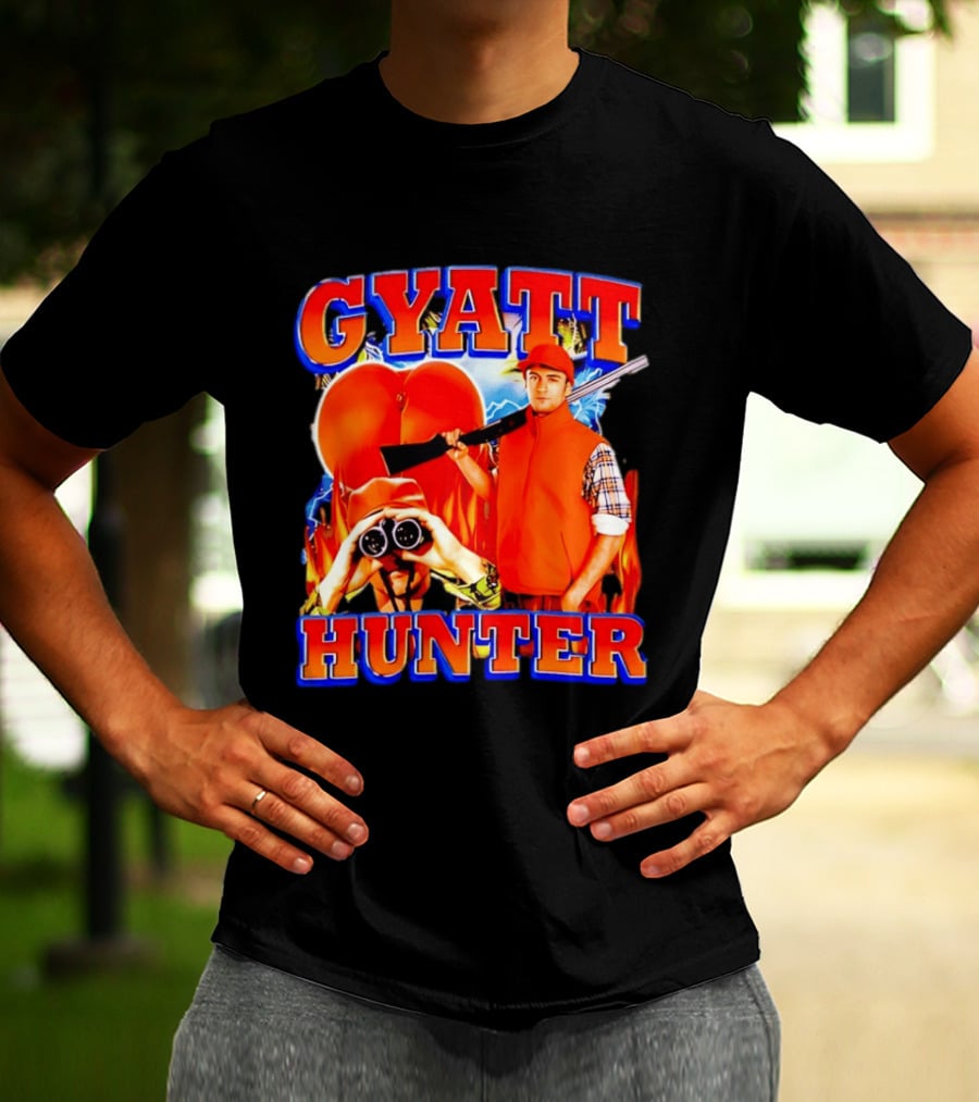 Gyatt Hunter Peach Slang With Binoculars And Rifle T-Shirt